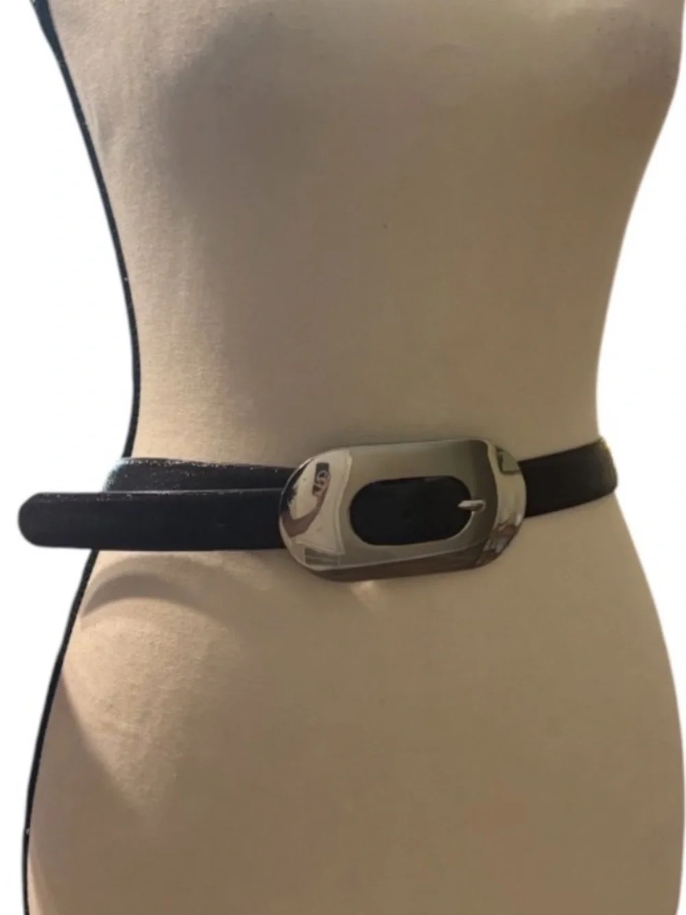 Mango Chocolate Brown Leather Belt Oversized Silver Oval Buckle Large